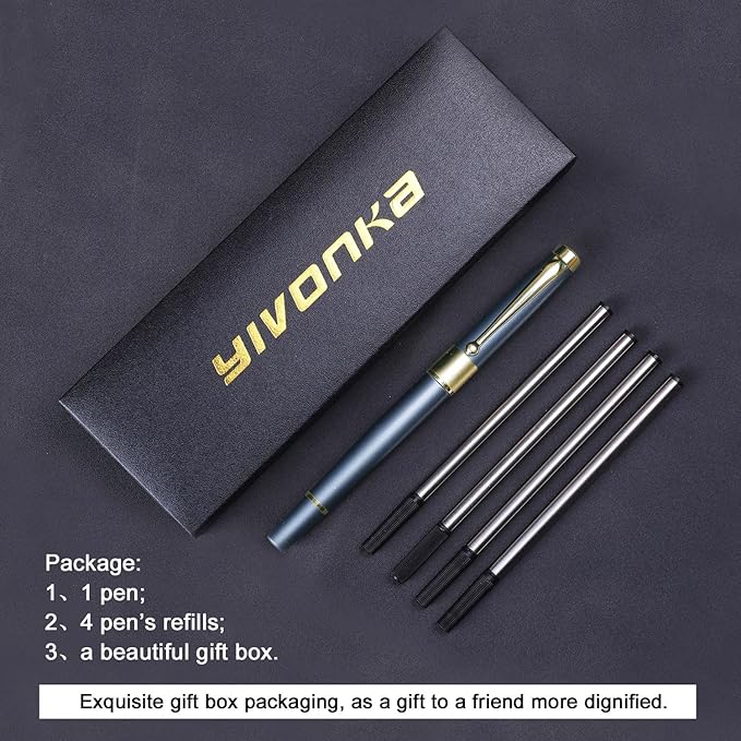 YIVONKA Ballpoint Pen Black Refill,Luxury Ballpoint Line width 0.5mm,Best Ball Pen Gift Set for Men & Women Professional Executive,Office,Nice BallPens Classy Gift Box (Blue)