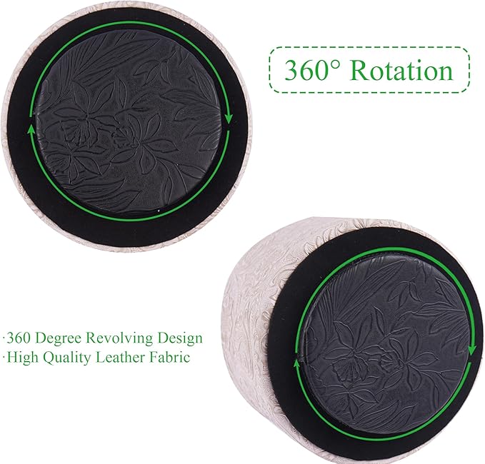 lizimandu Round Leather Art Supply Organizer,Remote Control Holder,360 Degree Spinning,Multi-Functional Pencil Holder,4 Compartments Desktop Stationary Organizer(1-Carved White)