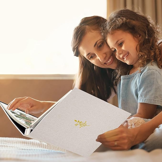 Self Adhesive Photo Album, Beige Scrapbook Album with DIY 40 Blank Pages, Wedding Photo Album with A Metallic Pen for 4x6 5x7 2x3 Pictures, 10.6"x11"