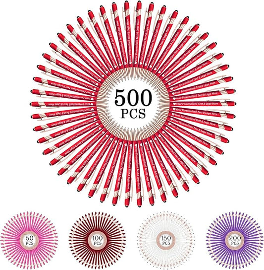 STREADVE 500 Personalized Custom Pens Engraved Writing Pen with Name Logo, Customized Promotional Items Stylus Pen Gifts for Women Realtor Reunion Wedding Business, Red