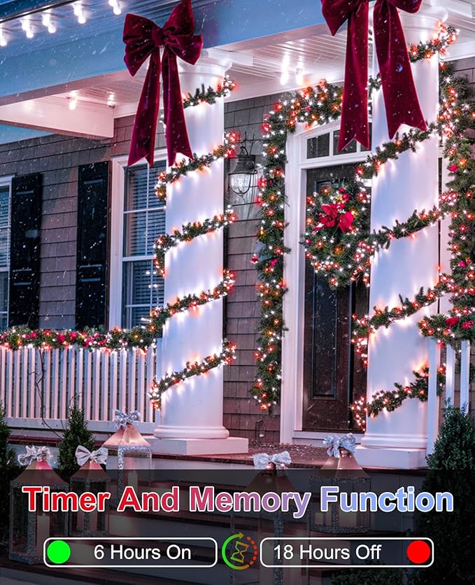 157FT 480 LED Christmas Decoration Lights, Green Wire Christmas Tree Lights Waterproof, 8 Modes Twinkle Fairy Light for Indoor Outdoor House Tree Xmas Holiday Decorations, Red White