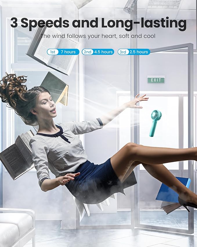 Gaiatop Mini Portable Fan, Small and Powerful, Cute Design 3 Speed Personal Handheld fan and Desktop with Base, Lightweight USB Rechargeable for Travel Lash Makeup Girl Women Summer Gift Green