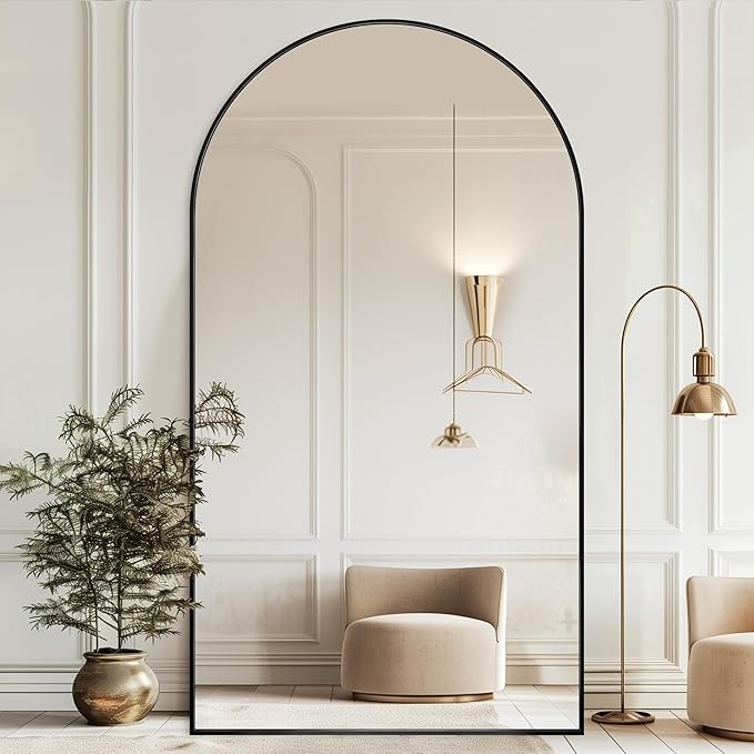 Antok Full Length Mirror, 83"x44" Oversized Floor Mirror Freestanding, Full Body Mirror Floor Standing Mirrors with Stand, Hanging Mounted Mirrors for Living Room Cloakroom,Black,Arched Style