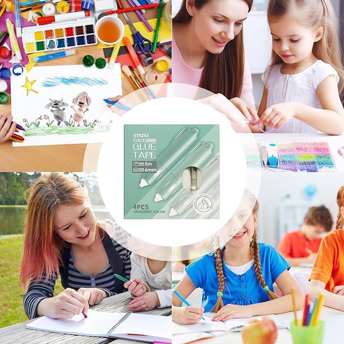 Double Sided Tape Roller - 4 Pieces Retractable Adhesive Dispenser, Sticky Scrapbook Tape, Heavy Duty Easy to Use Design, Excellent DIY Craft Accessory, Home School Office Journaling