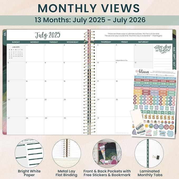 bloom daily planners 2025-2026 (8.5" x 11") Academic Year Day Planner (July 2025 - July 2026) - Weekly & Monthly Dated Agenda Organizer with Stickers & Tabs - Emerald Paint Strokes