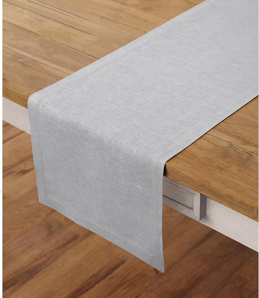 Solino Home Linen Soft Grey Table Runner 108 Inches Long - 100% Pure Linen 14 x 108 Inch Table Runner for Fall, Autumn, Thanksgiving, Christmas, Winter - Fete