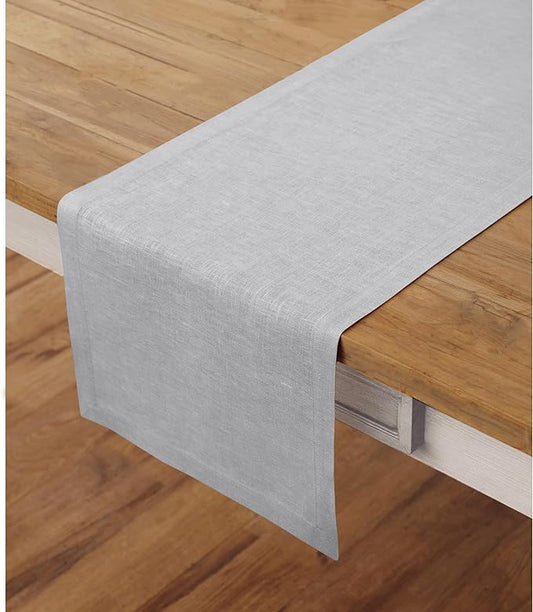 Solino Home Linen Soft Grey Table Runner 90 Inches Long - 100% Pure Linen 14 x 90 Inch Table Runner for Fall, Autumn, Thanksgiving, Christmas, Winter - Fete