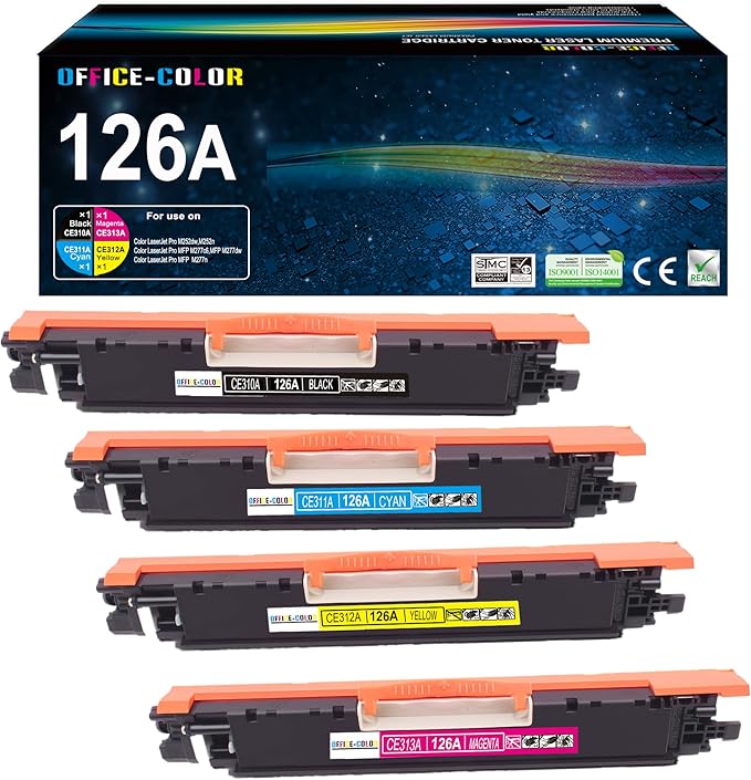 OFFICE-COLOR Replacement for HP 126A Toner Cartridges Set Works with HP Laserjet Pro 100 Color MFP M175nw,CP1025nw,cp1025,M275 Printer Toner (Black,Cyan,Magenta,Yellow 4-Pack )