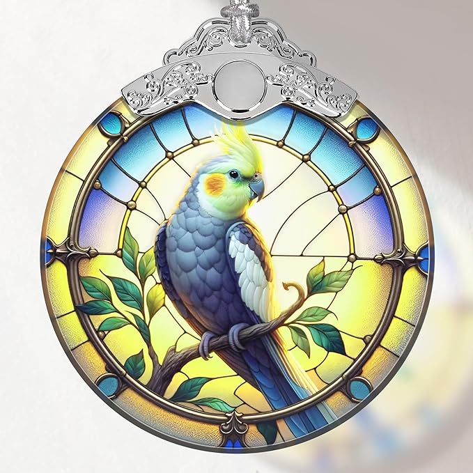 Cockatiel Christmas Ornament - Stained Glass Cockatiel Decor for Tree