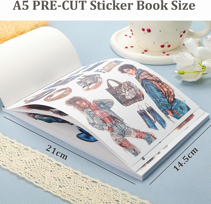 Snycler Denim Fabric Theme Sticker Scrapbooking Supplies for Junk Journal, 20 Sheets PET Stickers - Vintage Journaling Stickers, Ephemera Sticker Book Pre Cut, Planner, Junk Journal Supplies