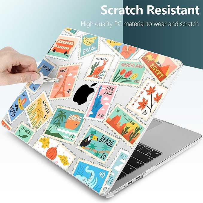DONGKE Compatible with M4 MacBook Air 15 inch Case 2025-2023 A3241 A3114 A2941 M3 M2 Retina Display Touch ID, Plastic Hard Case & Keyboard Skin for MacBook Air 15" - Post Stamps