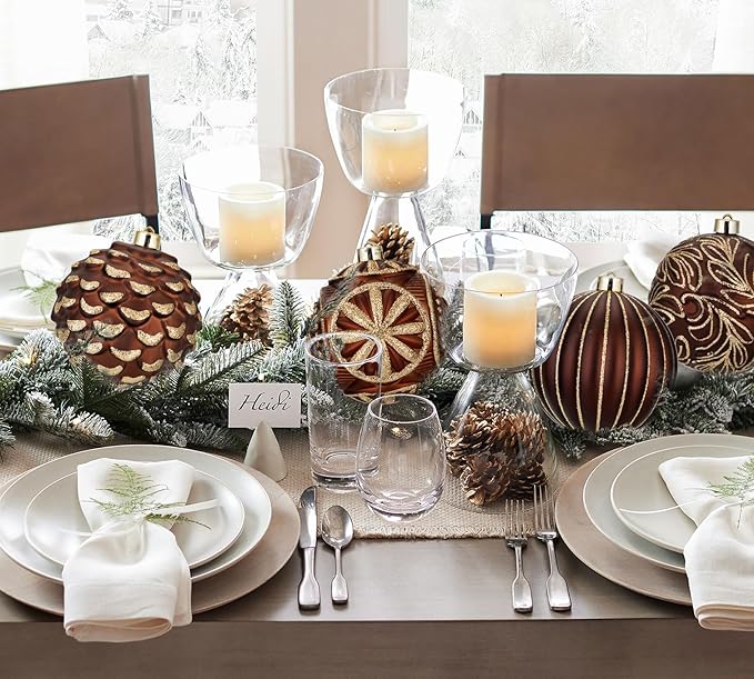 Hollyone 4.7 Inch Large Brown and Gold Christmas Ornaments 4Pcs Christmas Tree Balls Bronze Ornaments Shatterproof Christmas Ornaments for Xmas Tree Decor Party Wreath Home Decor (Brown, 120mm)