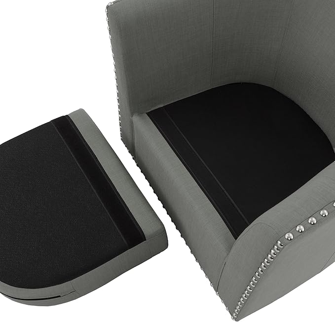 UIXE 360° Swivel Barrel Accent Chair Set of 2, Modern Upholstered Arm Chair Round Club Armchair, Nailhead Trim Single Sofa Seating in Fabric for Living Room - Light Gray