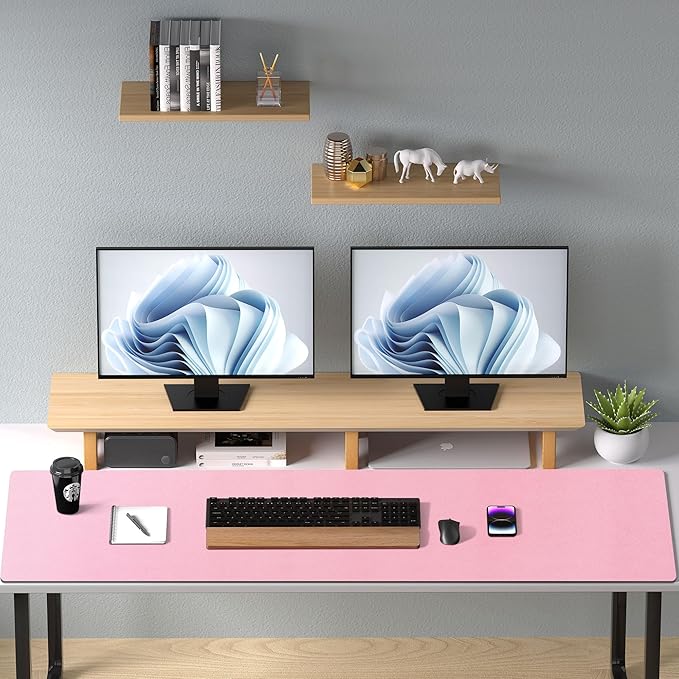 Aothia Faux Leather Desk Mat – Large Mouse Pad, Non-Slip PU Leather Blotter, Waterproof Writing Surface for Office and Home (Fairy Pink, 47.2" x 23.6")