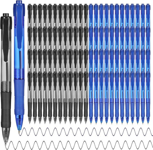 deegtran Pens Bulk, 100 Pack No Bleed Black & Blue Ink Click Pens with Soft Grip, Wholesale Retractable Ballpoint Pens for Office School, Medium Point Smooth 1.0MM