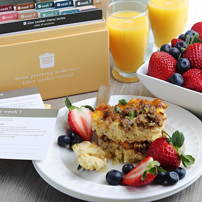 Meal Planner with 72 Photo Recipe Cards (Slow Cooker) - Weekly Menu Planner | Recipe Box | 12 Reusable Grocery Lists | 5 Blank Cards | Card Protectors | Easy Recipe Ideas with Pictures