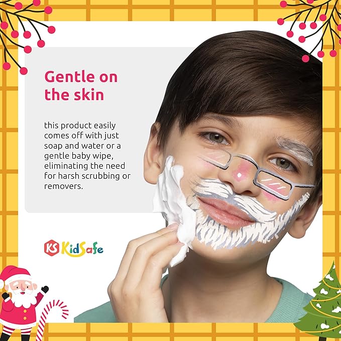 KidSafe 20-Color Face Painting Kit for Kids: Non-Toxic Water-Based Paints with Professional Tutorial Book (50 Designs), Stencils, Glitters, Hair Chalks & Brushes