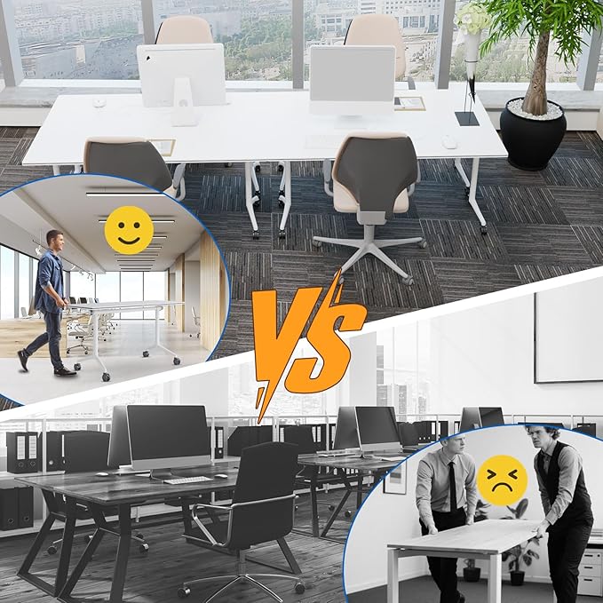 Conference Table, Folding Conference Desk Modern White, Seminar Table with Wheels, 2-10 People for Office, Meeting Break Room(4, 1915, 61IN)