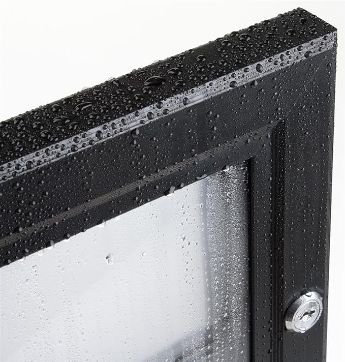 Weather Resistant, Magnetic Surface, Bulletin Board with Swing-Open Locking Door, Wall Mounted, Matte Black Finish Aluminum Frame, with Header, for Indoor Or Outdoor Use