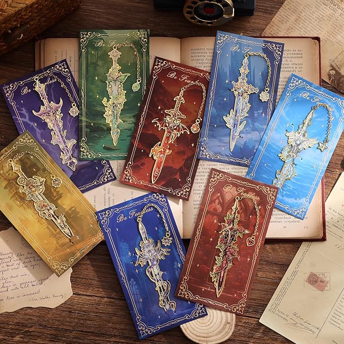 8pcs Fantasy Sword Bookmarks for Books, Journals, Planners - Cool Metal Book Markers for Reading Women & Men, Unique Book Marks Gifts for Book Lovers, Reading Accessories for Students & Adults & Kids