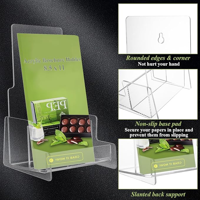4 Pack Brochure Holder Wall Mount 8.5 x 11 Inch Plastic Flyer Holder Clear Literature Holder Pamphlet Holder Wall Brochure Display Stand for Trifold, Magazine, Document