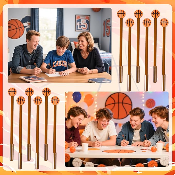 LiYiQ 50 Pcs Basketball Cartoon Cute Fun Pens for Kids Kawaii Soccer Shape Gel Black Ink Pen Cute Basketball Pens for School Office Home Student Kids Present