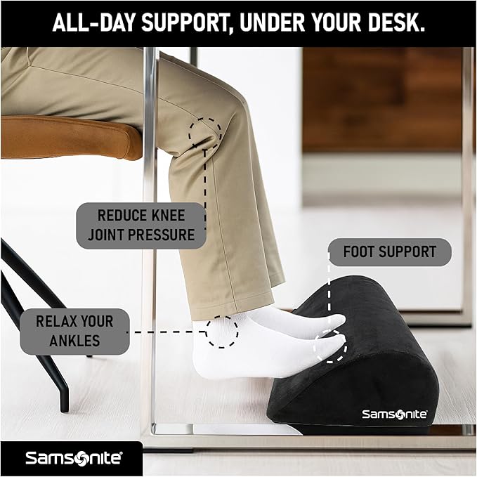 Samsonite Foot Rest for Under Desk at Work – Ergonomic Foot Stool for Couch – Versatile Under Desk Footrest for Office & Home, Foot Support Underdesk