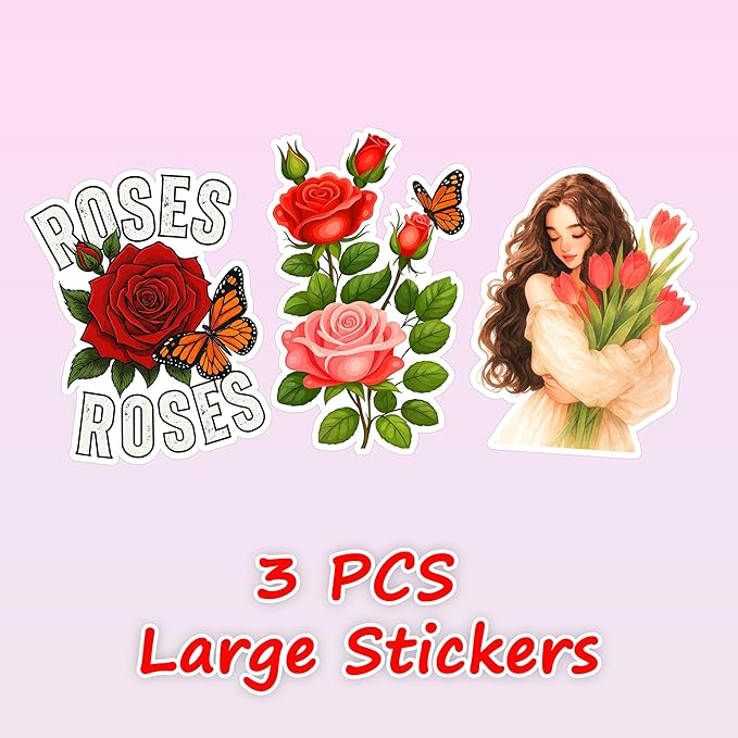 115 PCS Rose and Tulip Stickers Pack, Floral Watercolor Vinyl Waterproof Decals with Roses Tulips Hummingbirds Butterflies, Gift for Kids Teens Adults Laptop Water Bottle Scrapbook
