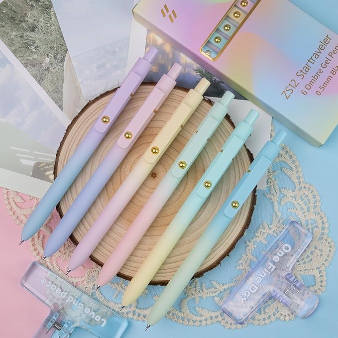 Gel Pens, 12 Pcs 0.5mm Fine Point Smooth Writing Pens Japanese Cute Pens, High-End Series Black Ink Pens for Journaling Note Taking, School Office Supplies for Women Men (12 Pcs Ombre)