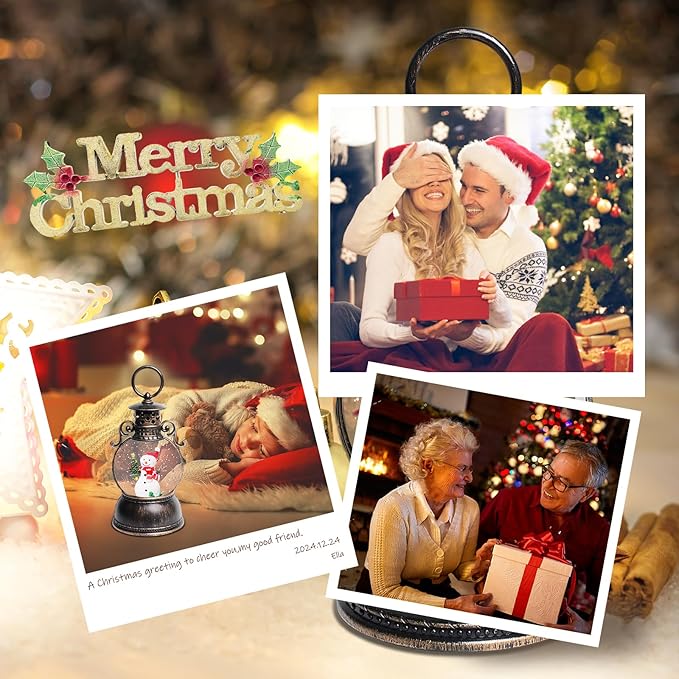 Christmas Snow Globes, Snowman and Christmas Tree Christmas Lantern with 8 Songs, 6H Timer Battery & USB Powered Glitter Music Box for Christmas Table Decorations Holiday