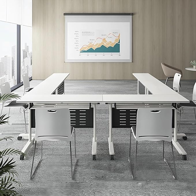 6Pack Conference Room Table, Folding Conference Table for Office Classroom, Mobile Training Tables with Casters Silent Wheels, Large Rectangular Convertible Modular Seminar Tables (L63in)