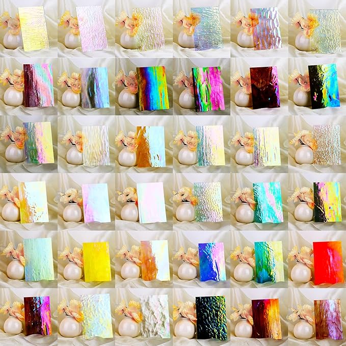 36 Sheets Iridescent Stained Glass Sheet Variety Pack, 4 X 6 inch Cathedral Art Glasses for Home Decor, Stained Glass Supplies for Glass Projects and Mosaic Crafts