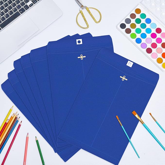 Geyee 100 Pcs Clasp Manilla Envelopes 10 x 13 Inch Gummed Colored Envelopes for Storing or Mailing for Home Office Business Supplies(Navy Blue)