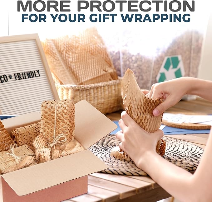 HexcelWrap Mini - Honeycomb Packing Paper, Eco-Friendly, Sustainable Paper Bubble Wrap for Shipping & Moving, Cushioned Packing Material in Dispenser - Natural, Pallet of 40, 12" x 750'