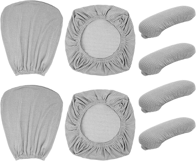 Tallew 8 Pcs Office Chair Covers Set Computer Universal Protective Stretchable Chair Seat Covers Desk Armrest Slipcovers Pads Office Cushion Backrest for Rotating (Silver Grey)