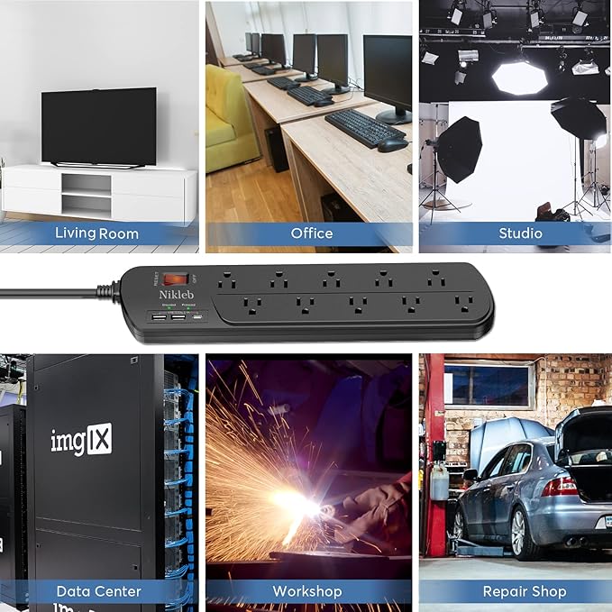 Extension Cord with Multiple Outlets, Surge Protector Power Strip with USB, 6ft Power Cord, 10 Wide Outlets, 2 USB+1 USB C Fast Charging Ports, Wall Mount, Heavy Duty, Home, Office Accessories