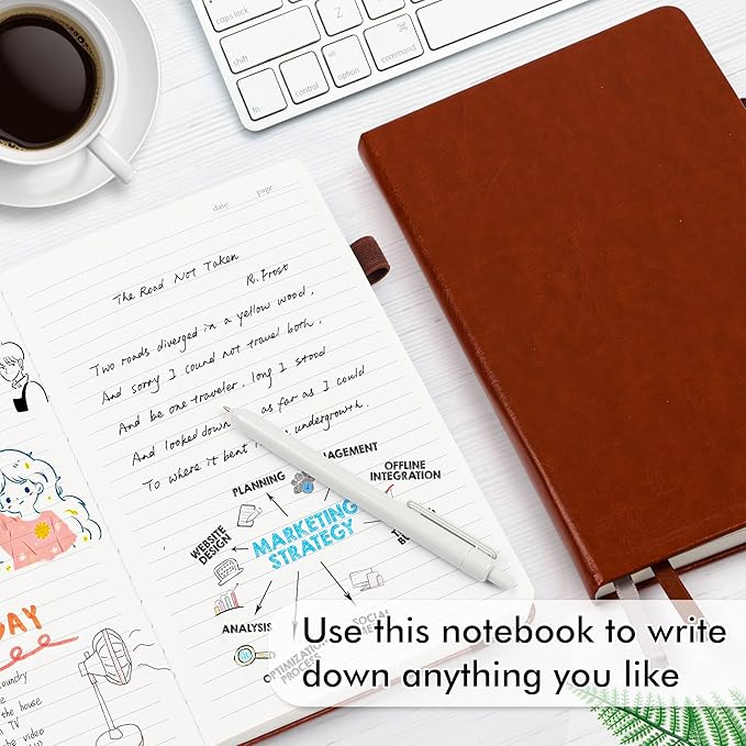 feela 12 Pack Notebooks Journals Bulk with 12 Black Pens, A5 Hardcover Notebook Classic Ruled Journal Set with Pen Holder for School Business Work Travel Writing, 120 GSM, 5.1”x8.3”, Brown