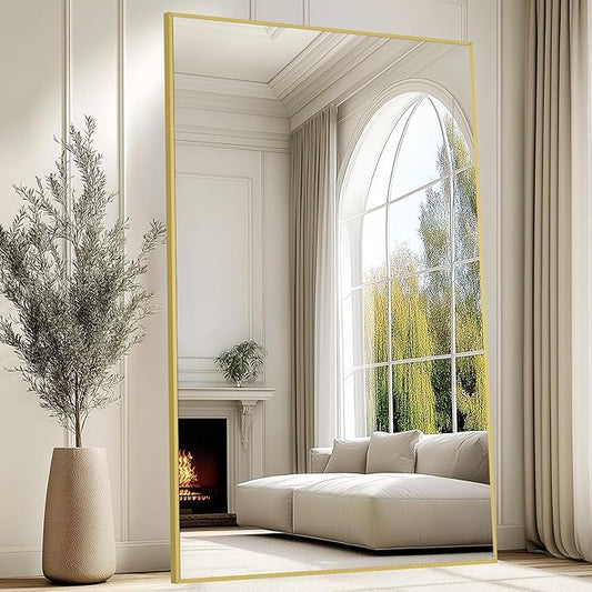 MELOMOIR 76"x44" Oversized Floor Mirror Freestanding, Oversized Mirror Full Length for Bedroom Living Room Dressing Room Gym Yoga Hair Salon, Gold Mirror Full Length with Shatterproof Tempered Glass