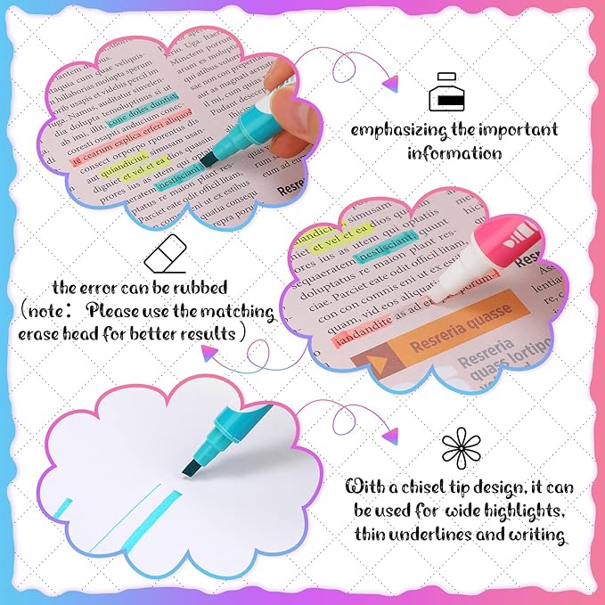 Zhehao 40 Pcs Erasable Highlighters, Smooth Writing Double Head Highlighter for School Office Back to School Supplies Occ Shoebox Gifts