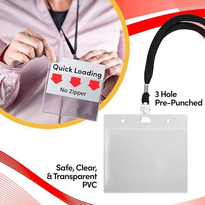 SEE-IT! 330 pcs Make 110 Name Tag Holders with Lanyards and White Insert Cards, Quick Load No Zipper Badge Protector ID Holder Heavy Duty Reusable Business School Church Conference