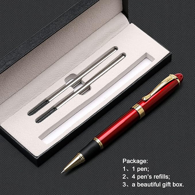YIVONKA Luxury Ballpoint Pens Nice Ball Pen Best Gift for Men Professional Executive Office BallPens Classy Gift Box Ballpoint Black Refill Line width 0.5mm (Red)