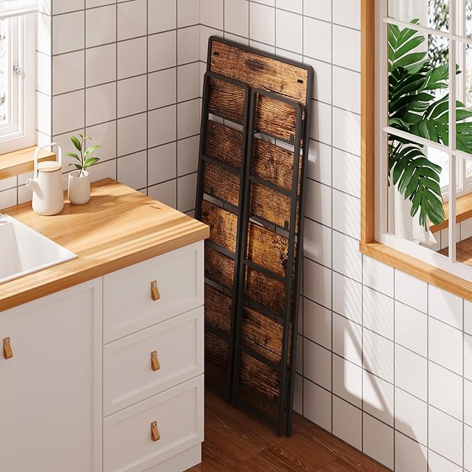 4NM No Assembly Folding Bookshelf, 4-Shelf 54" H Collapsible Foldable Bookcase Storage for Small Spaces, Rustic Brown and Black