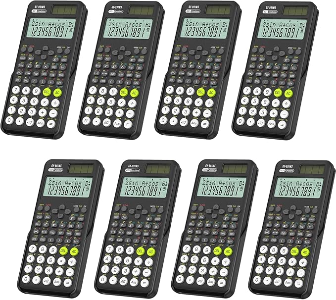 Scientific Calculators Bulk 8 Pack School Supplies, ROATEE 991MS 401 Functions 2-Line Display Desktop Calculator for Student with Sliding Cover, Solar Battery Dual Power for Middle High School Teacher