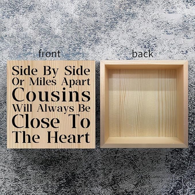 Cousin Wooden Box Sign Decorative Cousins Gifts Home Office Desk Decor for Tabletop Bookshelf Farmhouse Bedroom Living Room Library Dining Room Rustic Square Tiered Tray Wall Decor birthday Wood Color