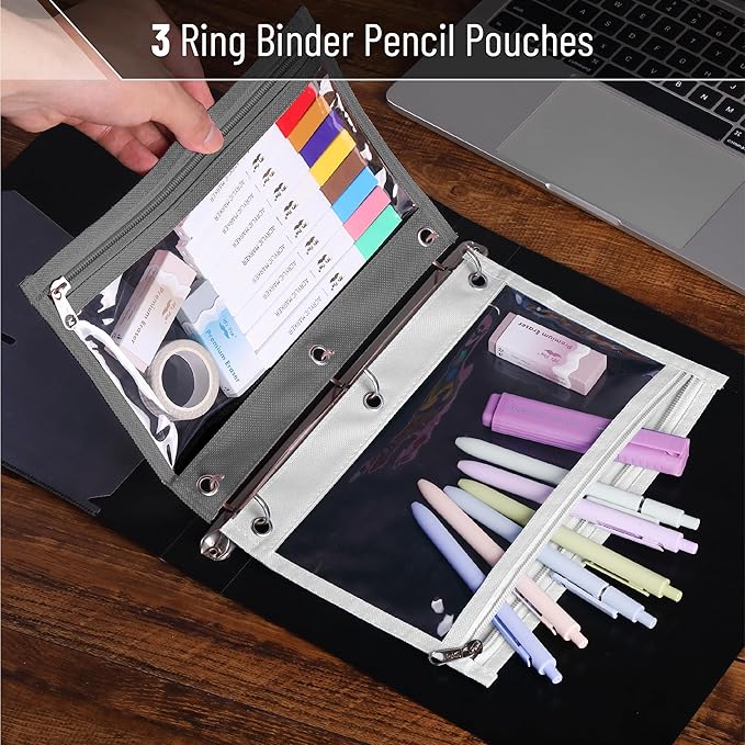 Mr. Pen- 5 Pack Pencil Pouches with Clear Window, Zipper Pouch for 3 Ring Binder