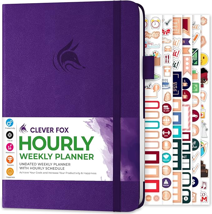 Clever Fox Planner Schedule – Undated Weekly & Monthly Life Planner with Time Slots, Appointment Book & Daily Organizer, A5 (Purple)