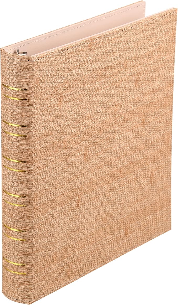 Vintage Hardback 3 Ring Binder 1 Inch, Professional Leather Binder 3 Ring, Textured Three Ring Binders Fits 8.5" x 11", D Ring Binders for Photo Album, Home, School and Office Supplies- Beige