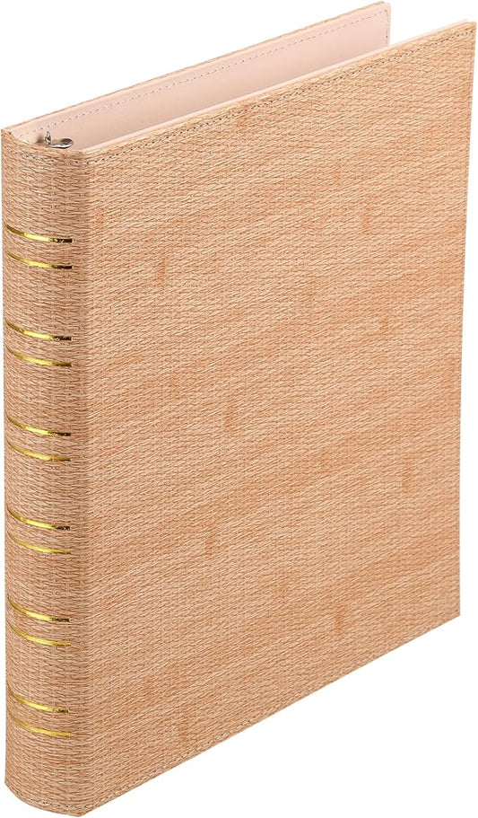 Vintage Hardback 3 Ring Binder 1 Inch, Professional Leather Binder 3 Ring, Textured Three Ring Binders Fits 8.5" x 11", D Ring Binders for Photo Album, Home, School and Office Supplies- Beige
