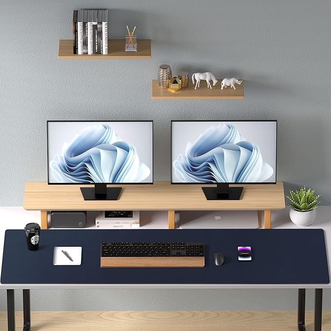 Aothia Faux Leather Desk Mat – Large Mouse Pad, Non-Slip PU Leather Blotter, Waterproof Writing Surface for Office and Home (Dark Blue, 47.2" x 23.6")