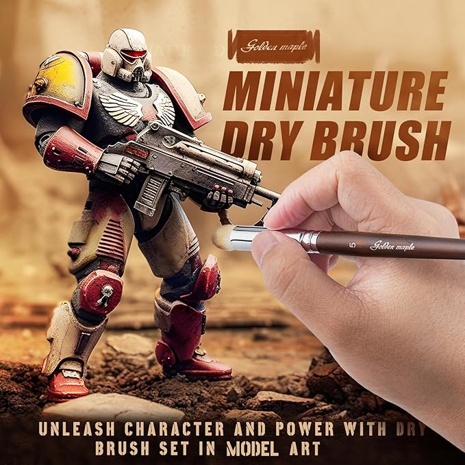 Detail Paint Brushes Dry Brushes, Golden Maple 10PC Flat Miniature Dry Paint Brushes Fine Detail Paint Brush Set for Acrylic, Oil, Watercolor & Figurine